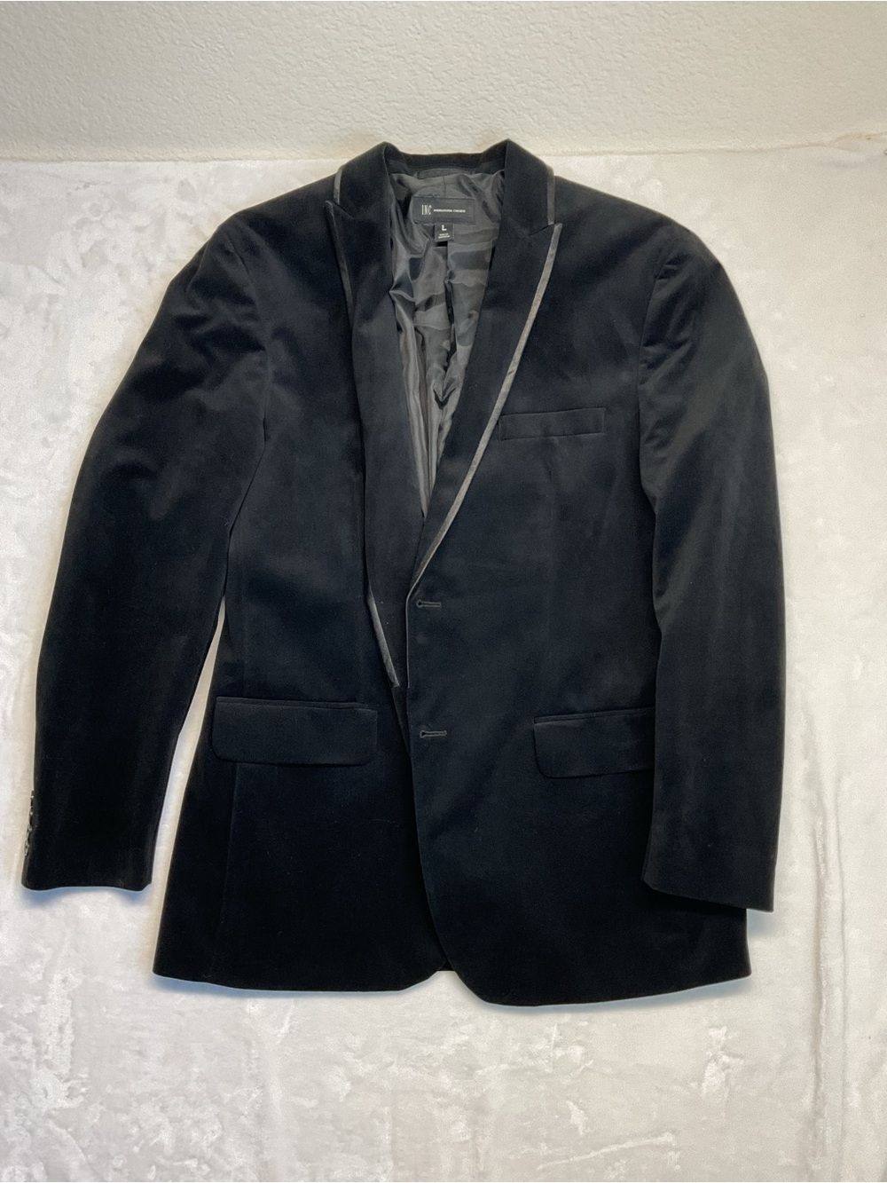 INC International Concepts Black Velvet Tuxedo Blazer Jacket Mens Large Satin